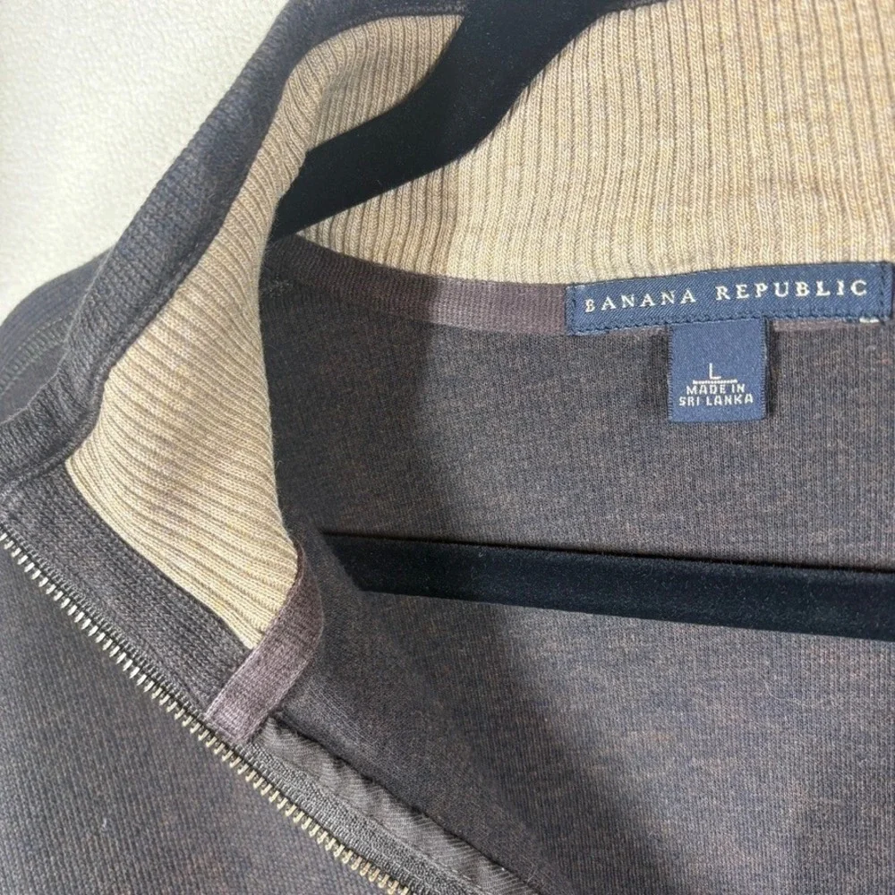 Vtg Banana Republic Mens 1/4‎ Zip Pullover Sweater Large Brown Preppy Academia